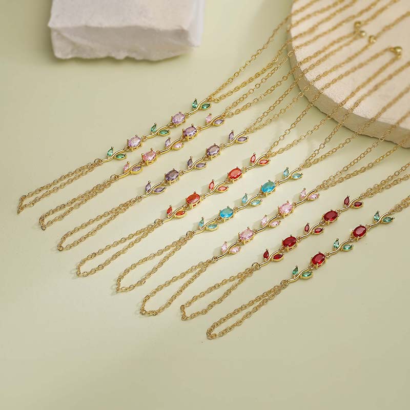 Copper Inlaid Colorful Zirconia Tulip Finger Chain Bracelet - Light Luxury Flower Petal Hand Chain Ring Integrated Slave Bracelet for Women