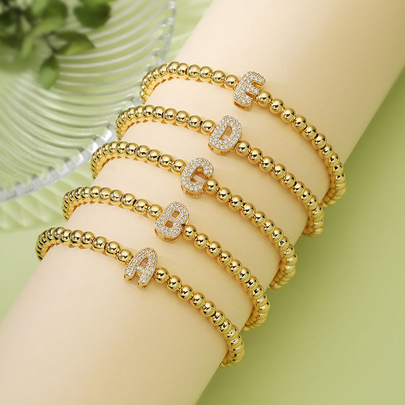 Copper Full Zirconia 26-Letter Elastic Beaded Bracelet - Women's Round Bead Charm Bracelet — Charms | MAOLE Fine Jewelry