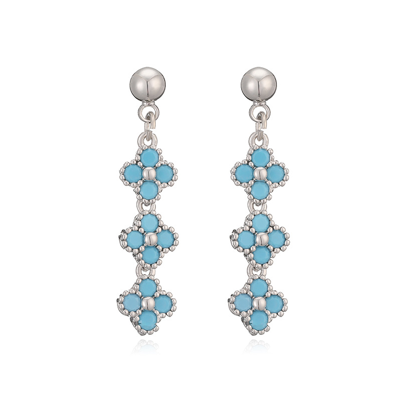 Elegant Crystal Flower Tassel Drop Earrings - Triple Floral Dangle Studs 16