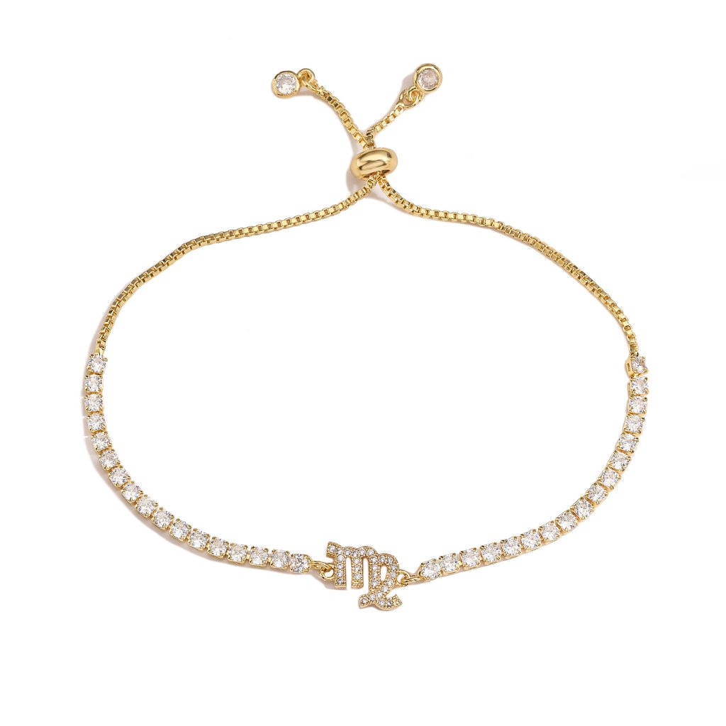 Zodiac Sign Adjustable Tennis Bracelet - Zirconia Constellation Charm Bolo Bracelet — Gold - Virgo 2