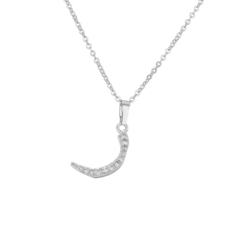 Copper Inlaid Zircon Arabic Letter Pendant Necklace Personalized Hip-Hop Letter Chain Silver Tone 9