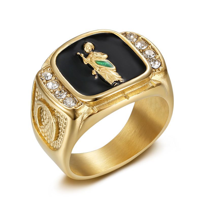 Gold-Plated Human Figure Rhinestone Signet Ring — Rings | MAOLE Fine Jewelry