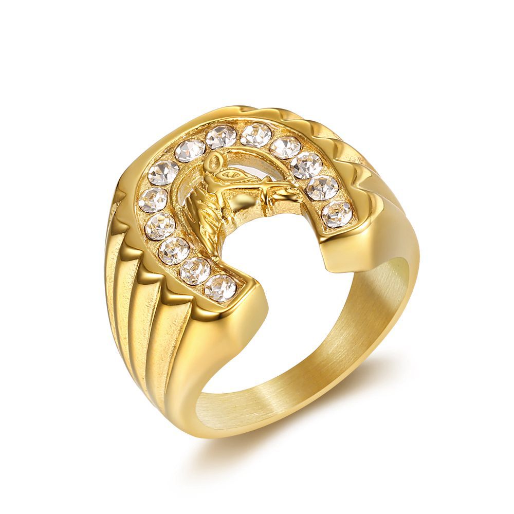 Gold-Plated Horse Head Rhinestone Signet Ring — Rings | MAOLE Fine Jewelry