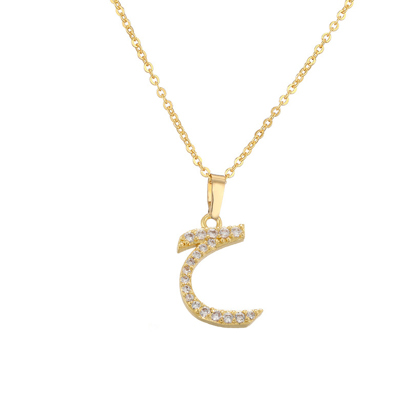 Copper Inlaid Zircon Arabic Letter Pendant Necklace Personalized Hip-Hop Letter Chain 14
