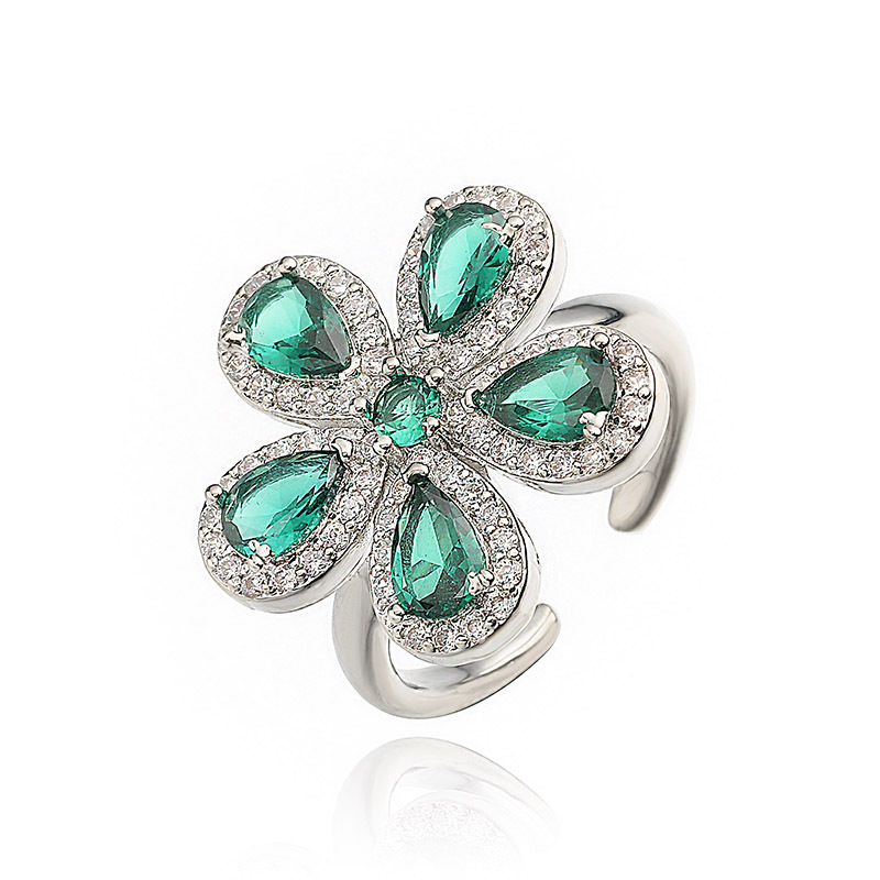 Copper Inlaid Colorful Zirconia Flower Petal Ring - Luxury Sparkle Five-Petal Adjustable Open Ring 5