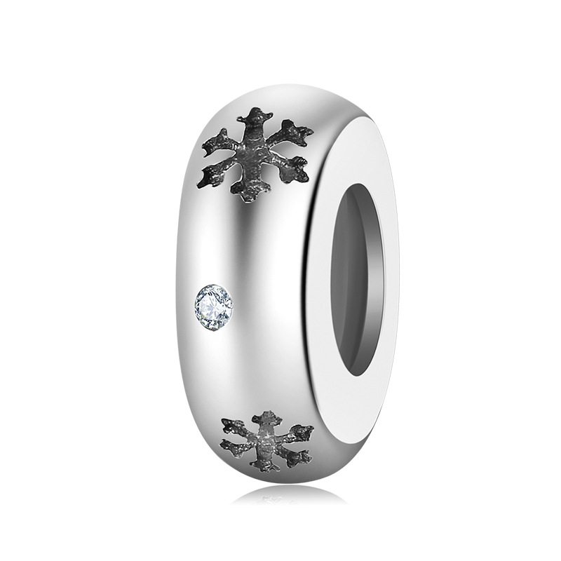 S925 Sterling Silver Spacer Bead Charm with Zircon – 7 Styles for Bracelet — Snowflake
