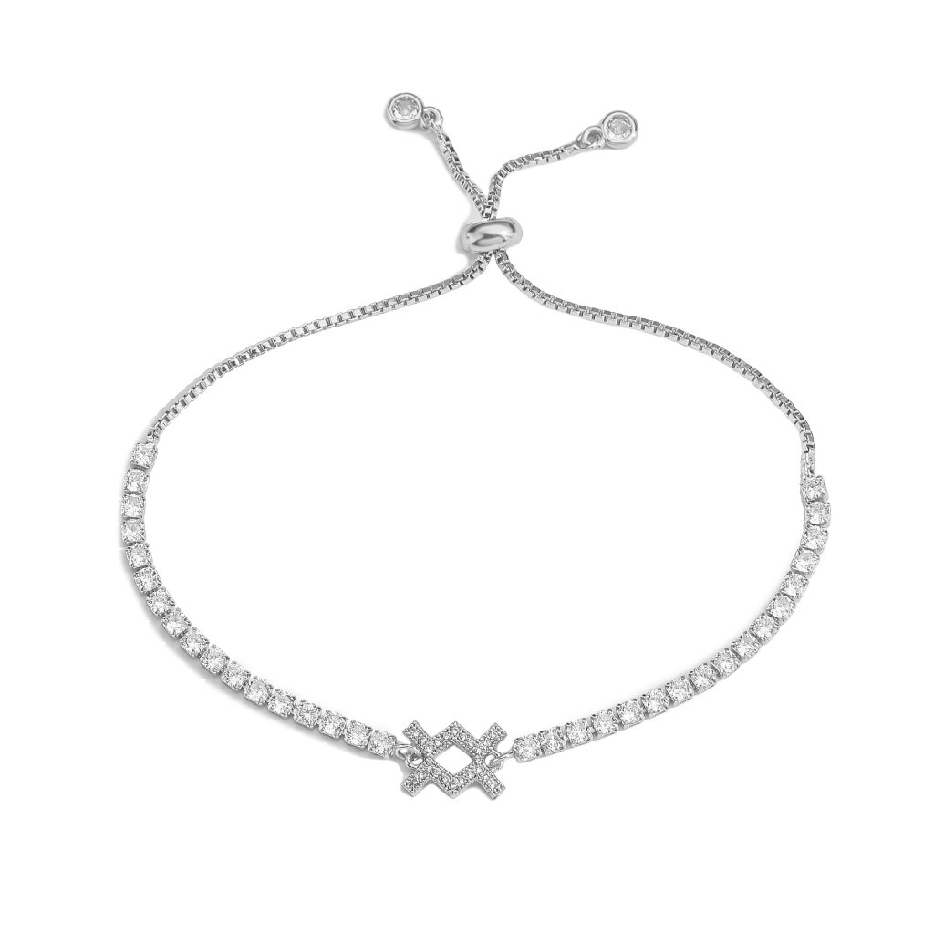 Zodiac Sign Adjustable Tennis Bracelet - Zirconia Constellation Charm Bolo Bracelet — Silver - Aquarius