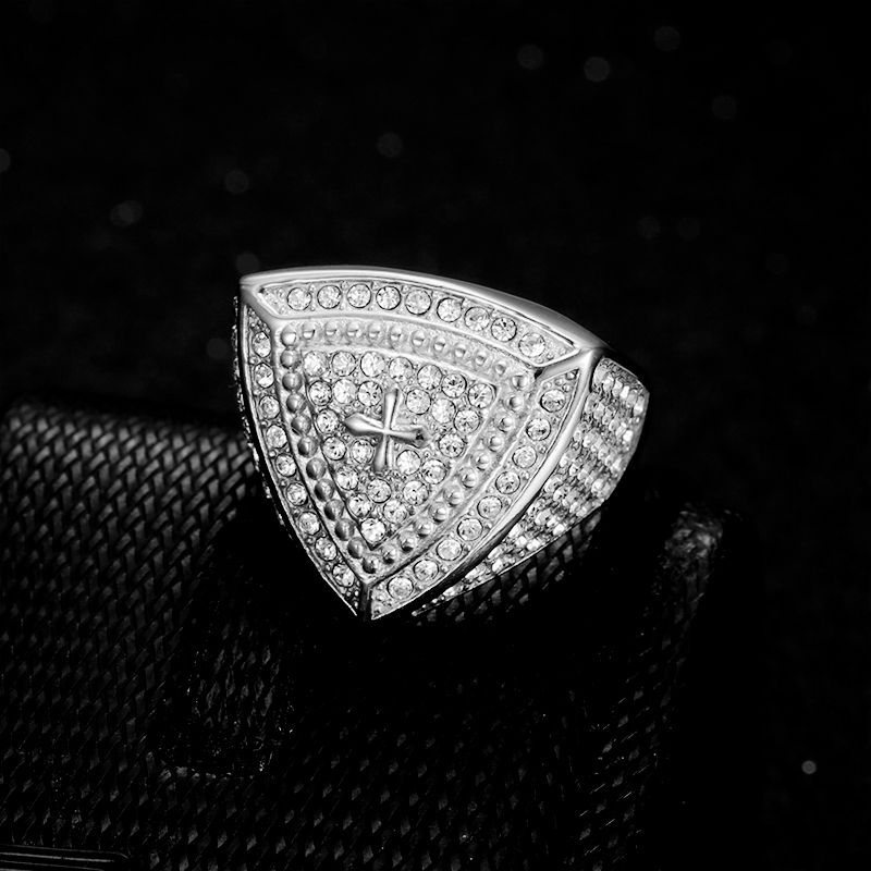 Steel Triangular Cross Rhinestone Signet Ring — view 2