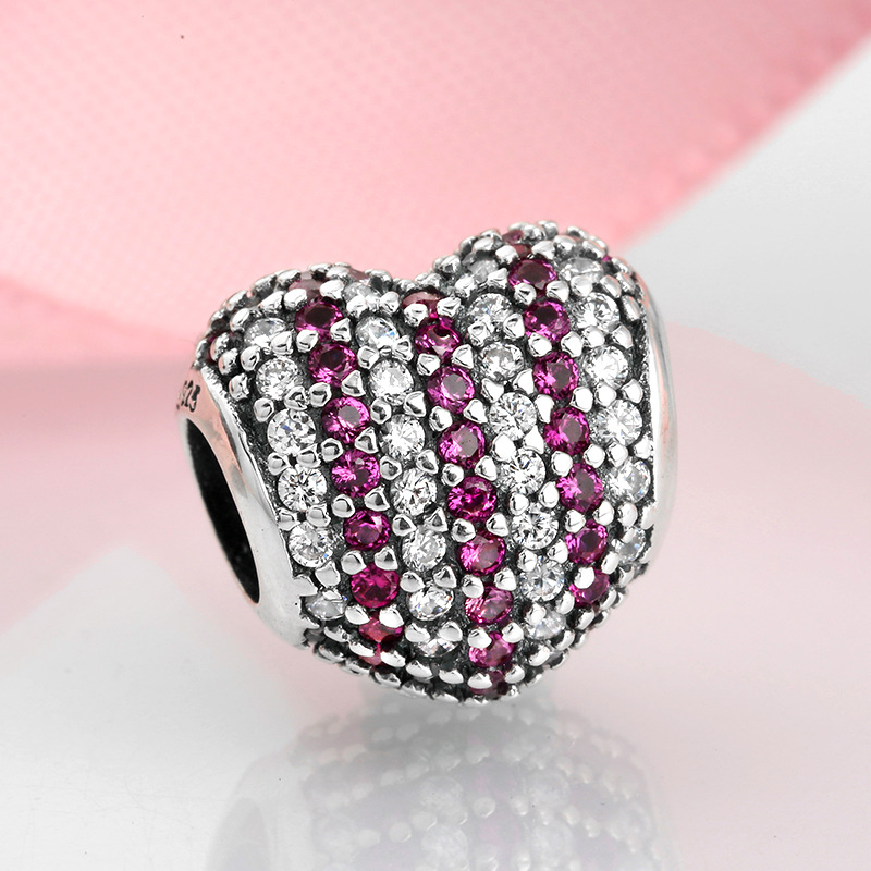 Sparkling Heart Pave Charm Bead S925 Sterling Silver Valentine's Day Gift for Bracelet — view 3