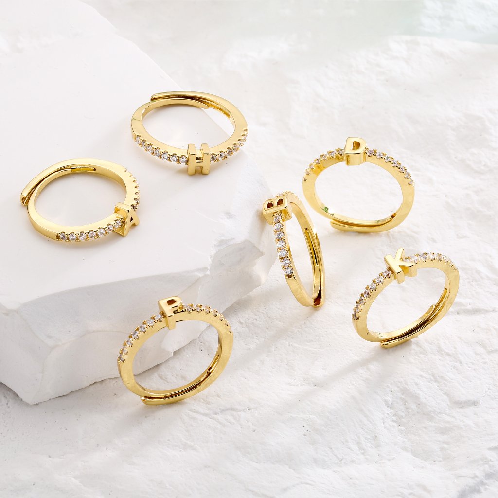 Gold-Plated Zircon Initial Ring (A-Z Adjustable) — view 2