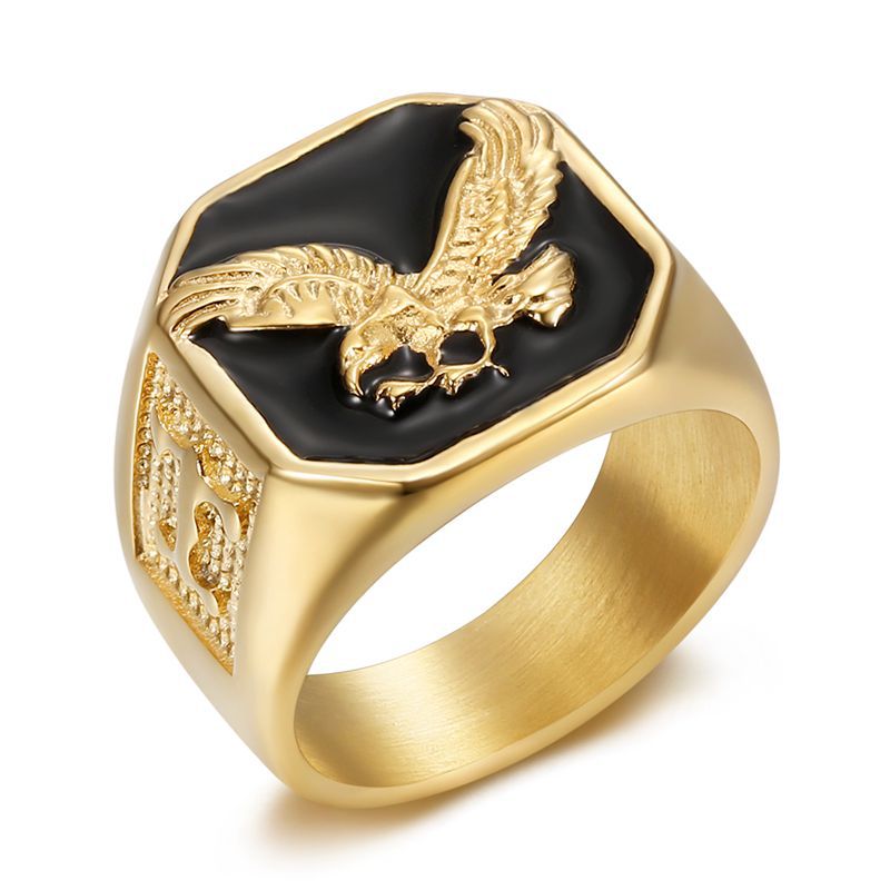 Flying Eagle Gold-Plated Black Enamel Ring — Rings | MAOLE Fine Jewelry