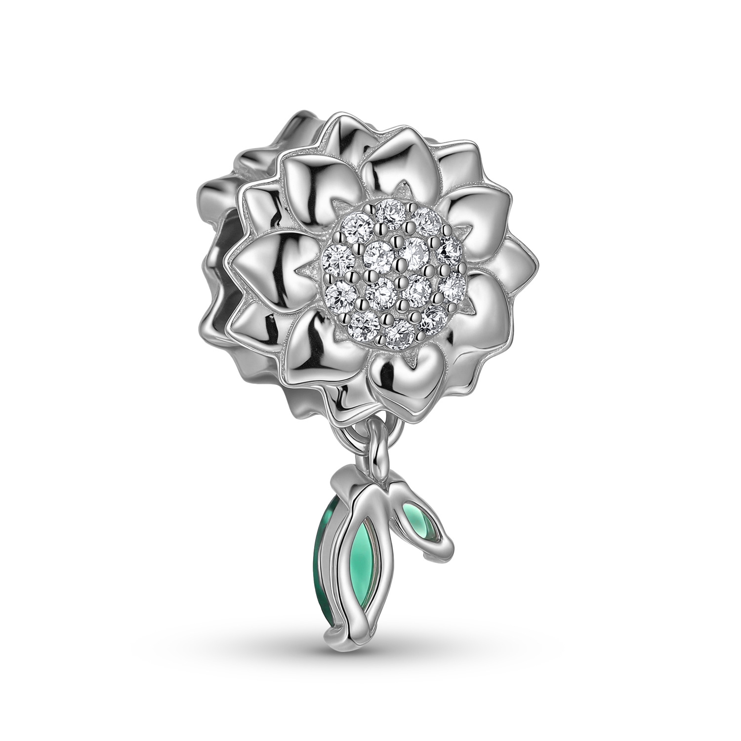 White Sunflower Bead Charm 925 Sterling Silver Inlaid Zircon for DIY Bracelet — view 4