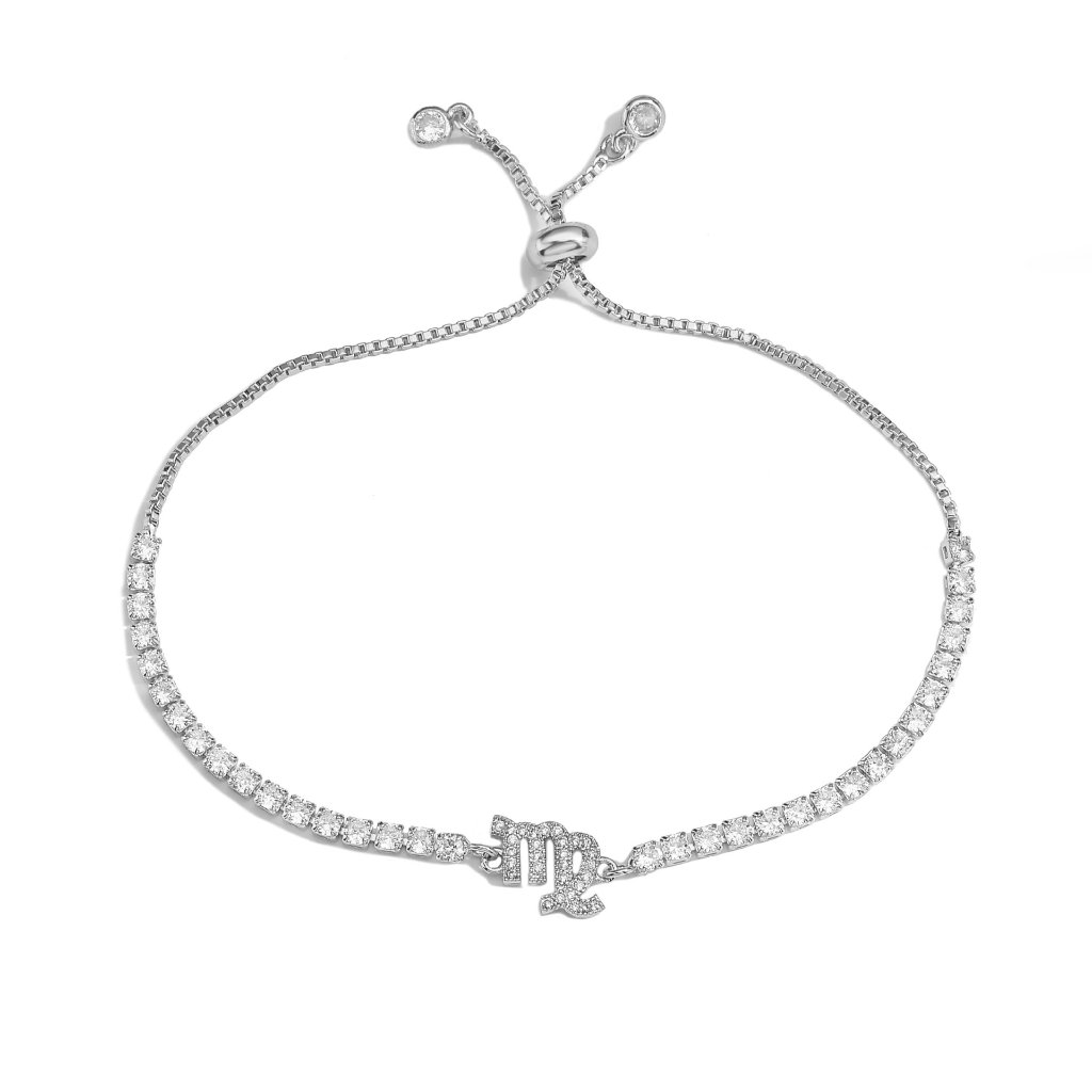 Zodiac Sign Adjustable Tennis Bracelet - Zirconia Constellation Charm Bolo Bracelet — Gold - Virgo