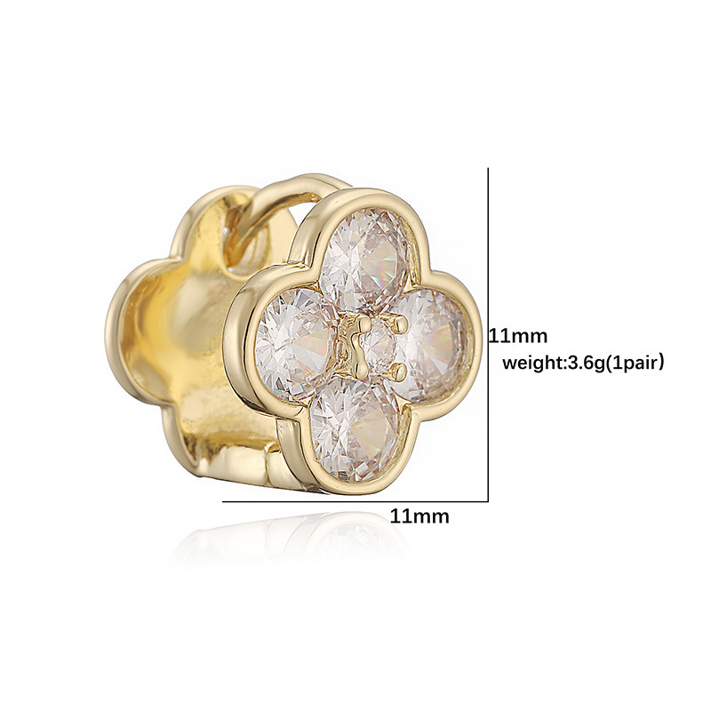 Exquisite Light-Luxury Copper Inlaid Colorful Zirconia Double-Sided Flower Huggie Hoop Earrings - Sweet Versatile Flower Petal Stackable Earrings for Women 2