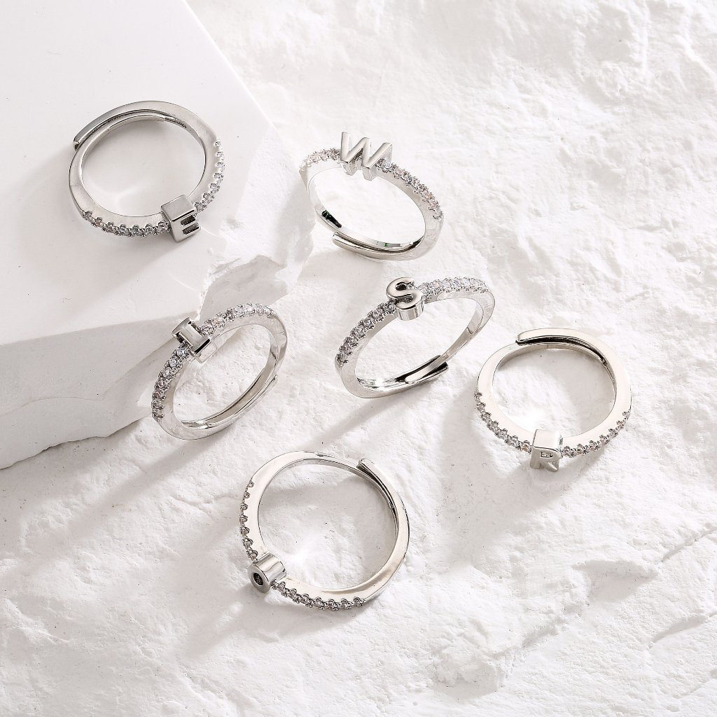 Silver-Plated Zircon Initial Ring (A-Z Adjustable) — view 2