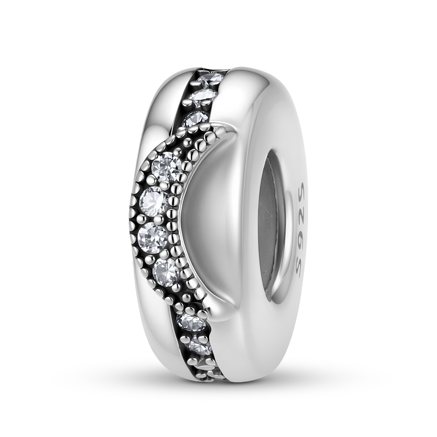 S925 Sterling Silver Minimalist Line Spacer Charm with Zirconia - Fashion DIY Bracelet Bead