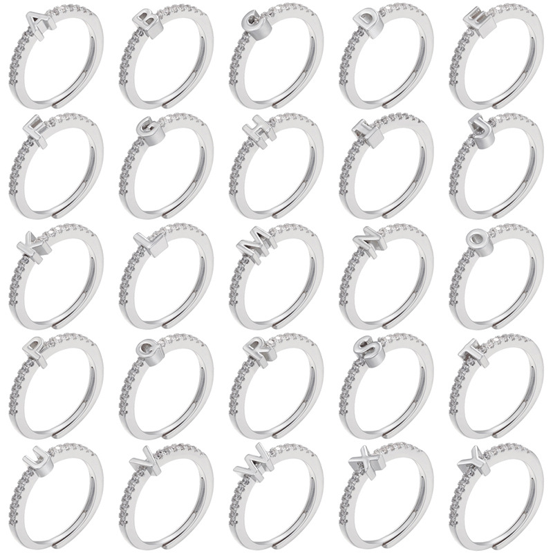 925 Sterling Silver Zircon Initial Ring (A-Z Adjustable) 2