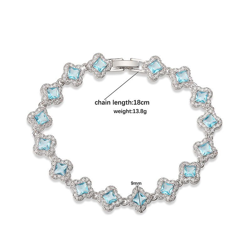 Copper Inlaid Colorful Zirconia Four-Leaf Clover Flower Petal Stackable Bracelet for Women - Luxury Sparkling Floral Bangle 2