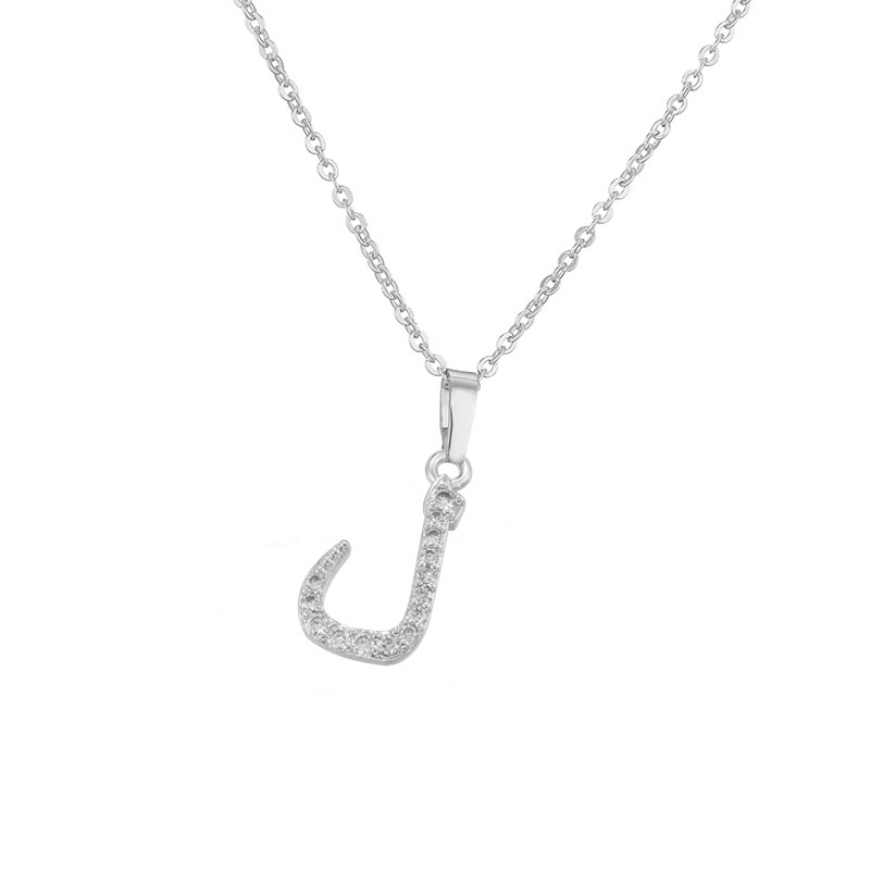 Copper Inlaid Zircon Arabic Letter Pendant Necklace Personalized Hip-Hop Letter Chain Silver Tone 17