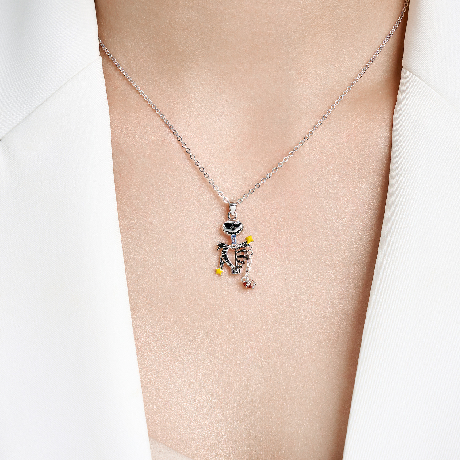 S925 Sterling Silver Skull Skeleton Pendant with Chain — view 2