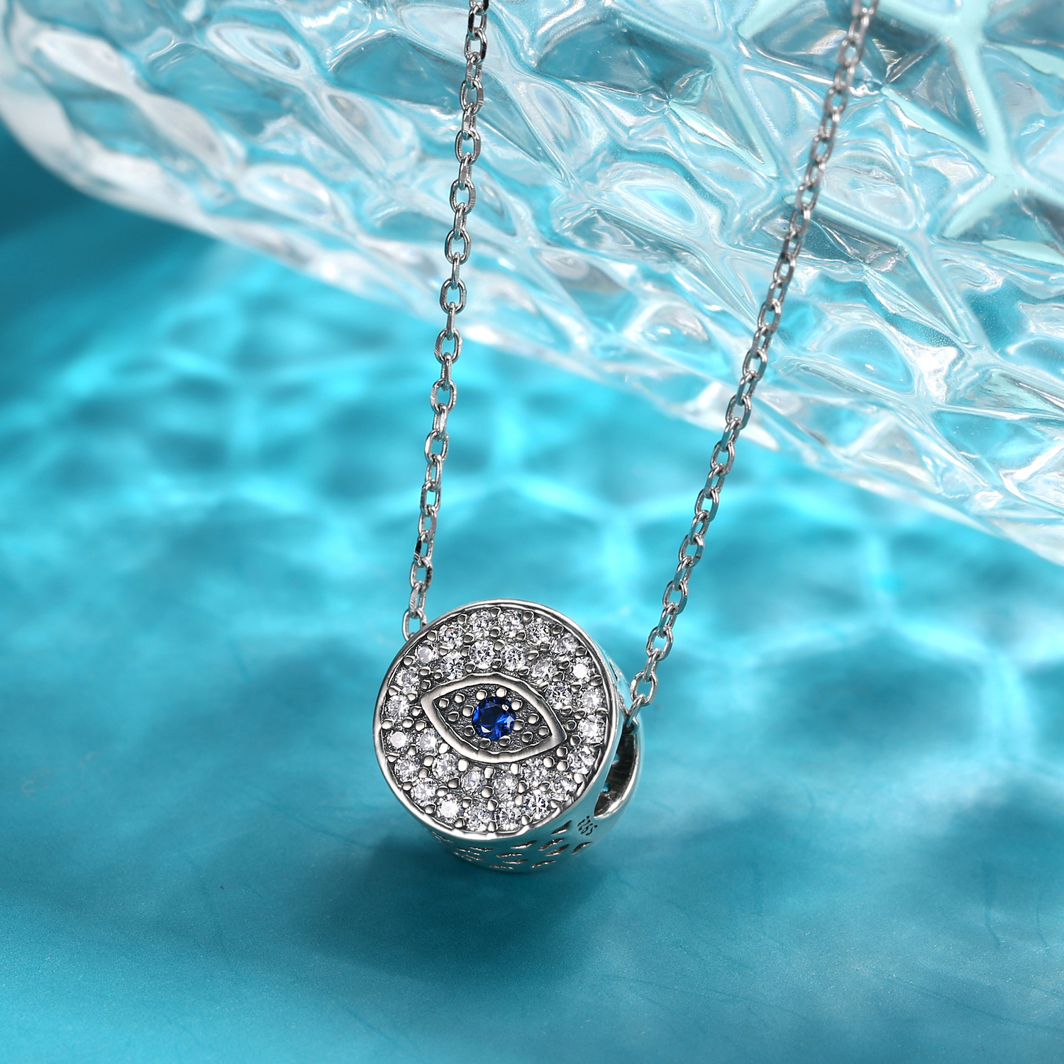 S925 Sterling Silver Turkish Evil Eye Charm Pavé Cubic Zirconia Dangle for DIY Bracelet and Necklace — view 2