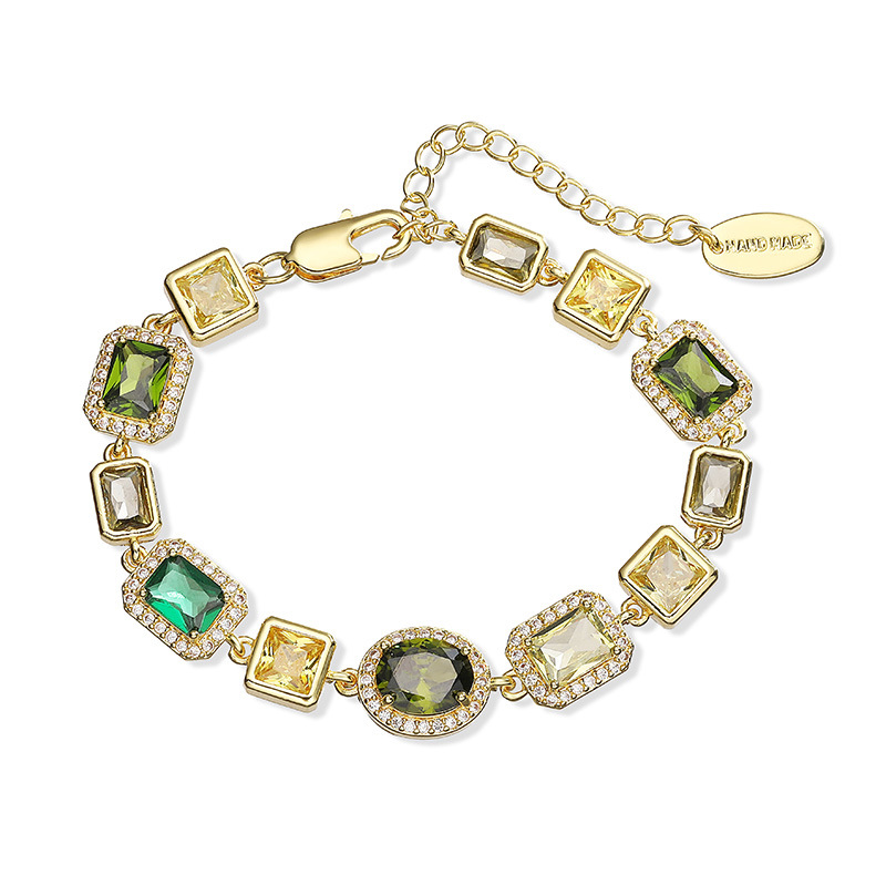 Exquisite Luxury Copper Inlaid Colored Diamond Oval and Square Splicing Bracelet 4
