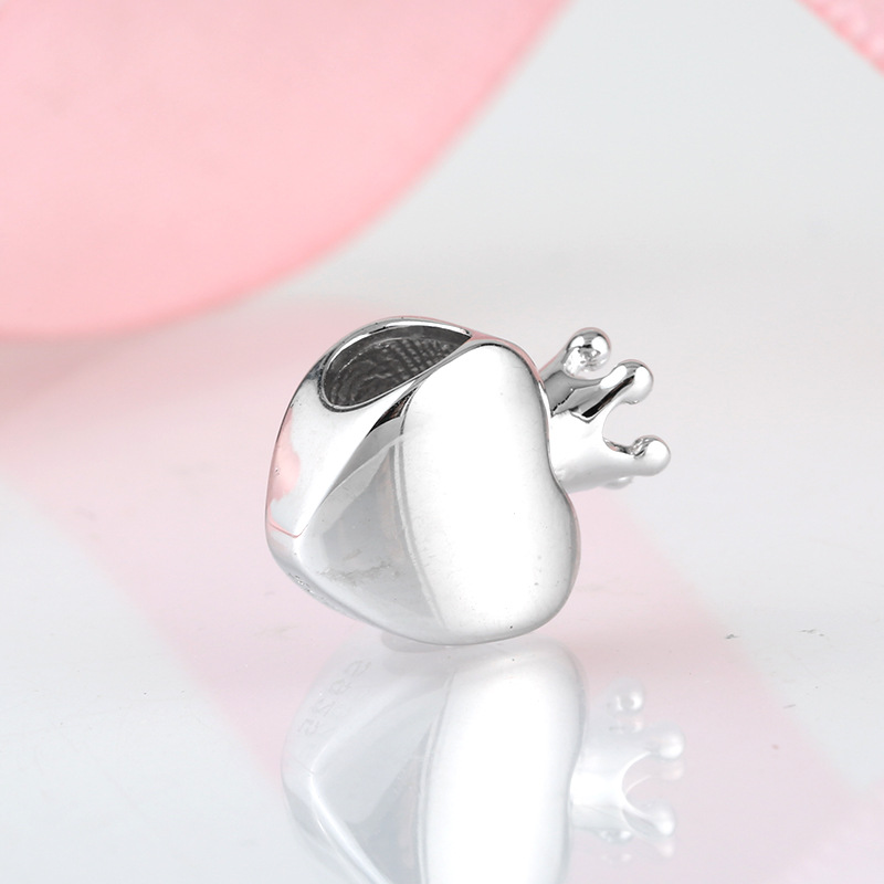 Just Married Crown Heart Charm - 925 Sterling Silver Bead — view 4