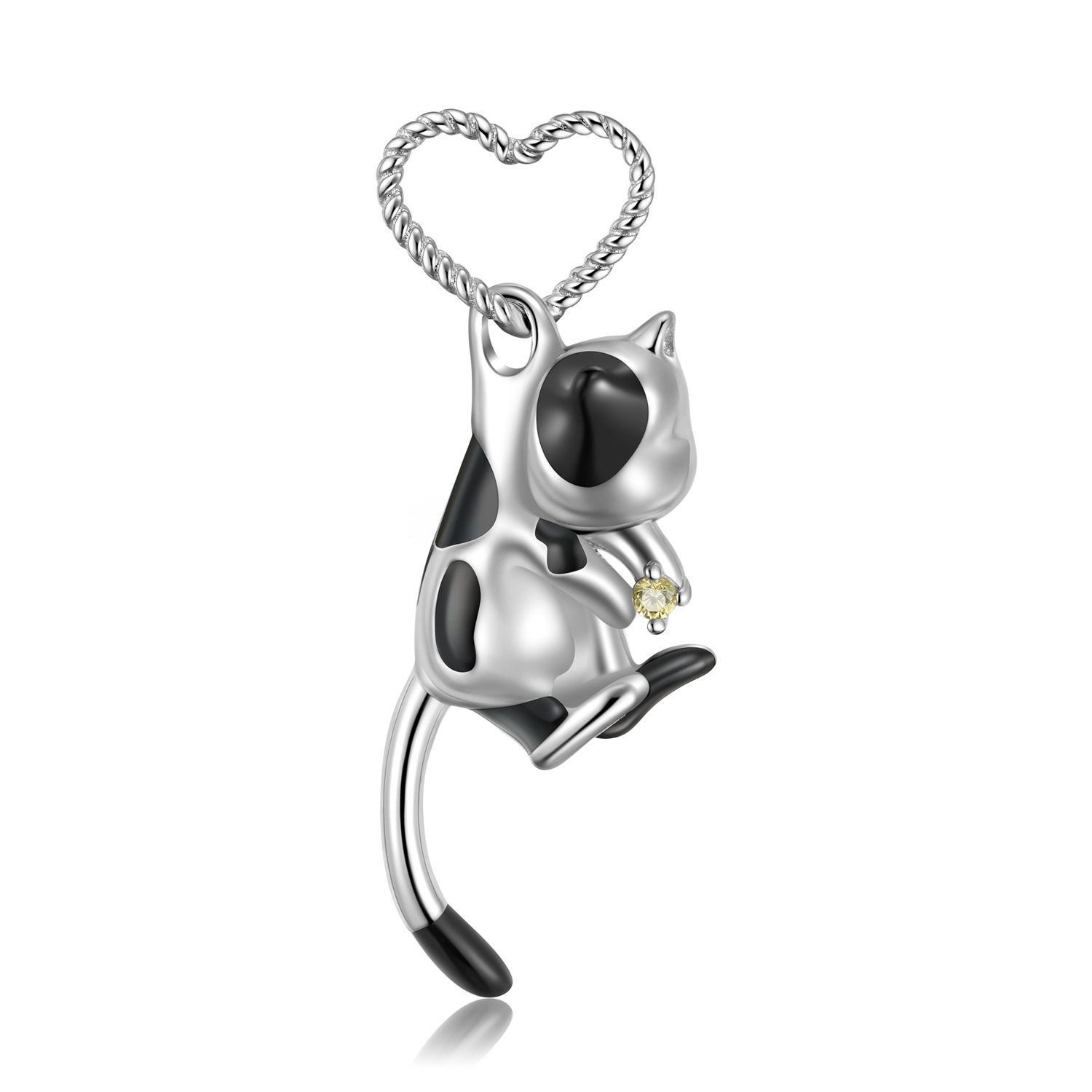 Cute 3D Cow Cat Necklace S925 Sterling Silver Animal Pendant with Chain for Women — Pendant Only