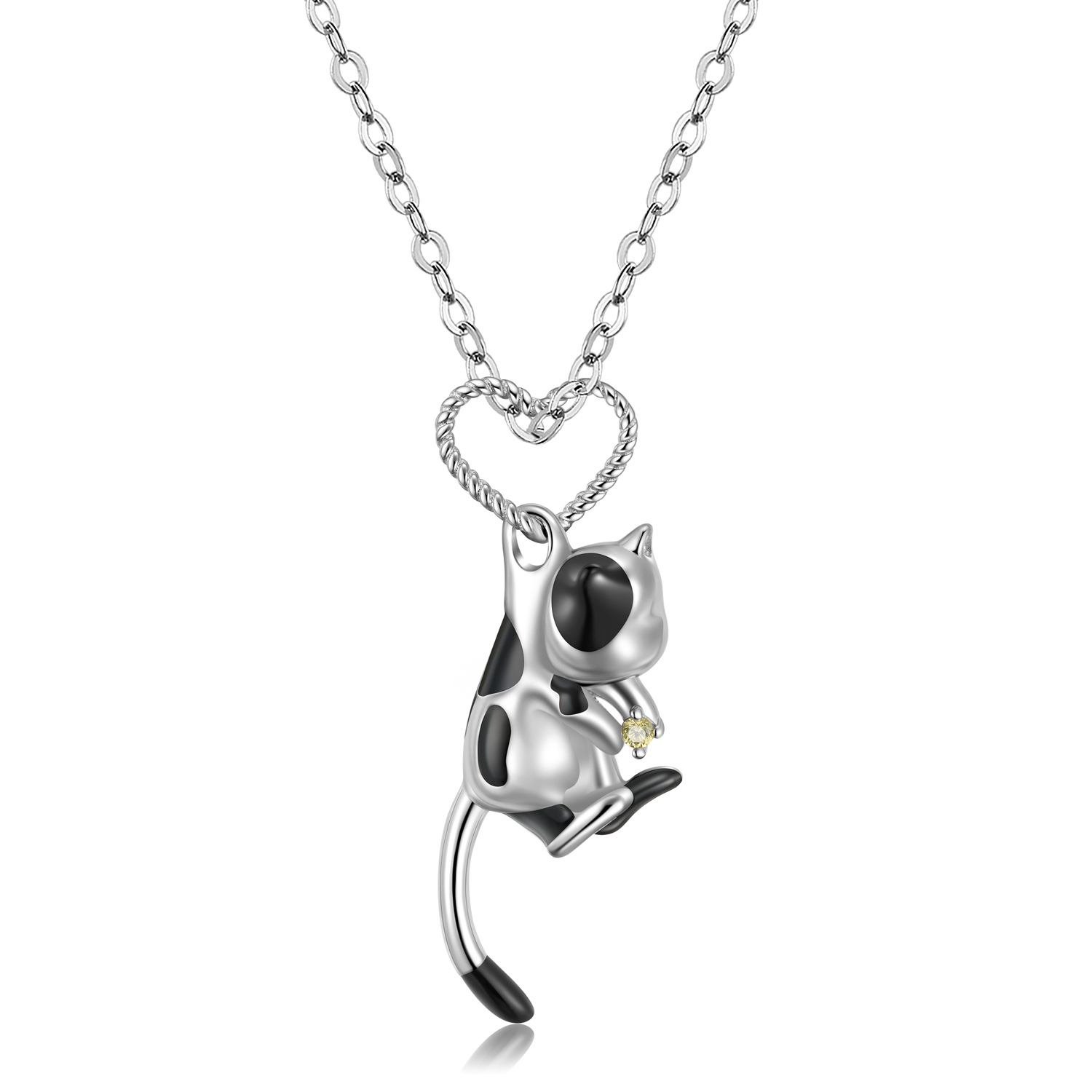 Cute 3D Cow Cat Necklace S925 Sterling Silver Animal Pendant with Chain for Women — Charms | MAOLE Fine Jewelry
