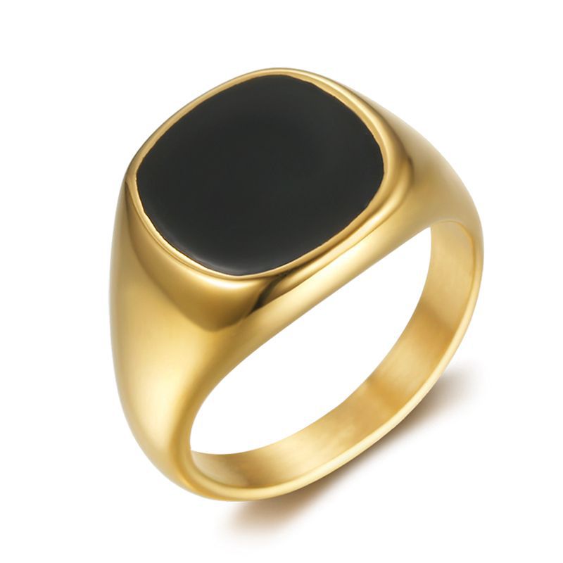 Gold-Plated Black Enamel Minimalist Signet Ring — Rings | MAOLE Fine Jewelry