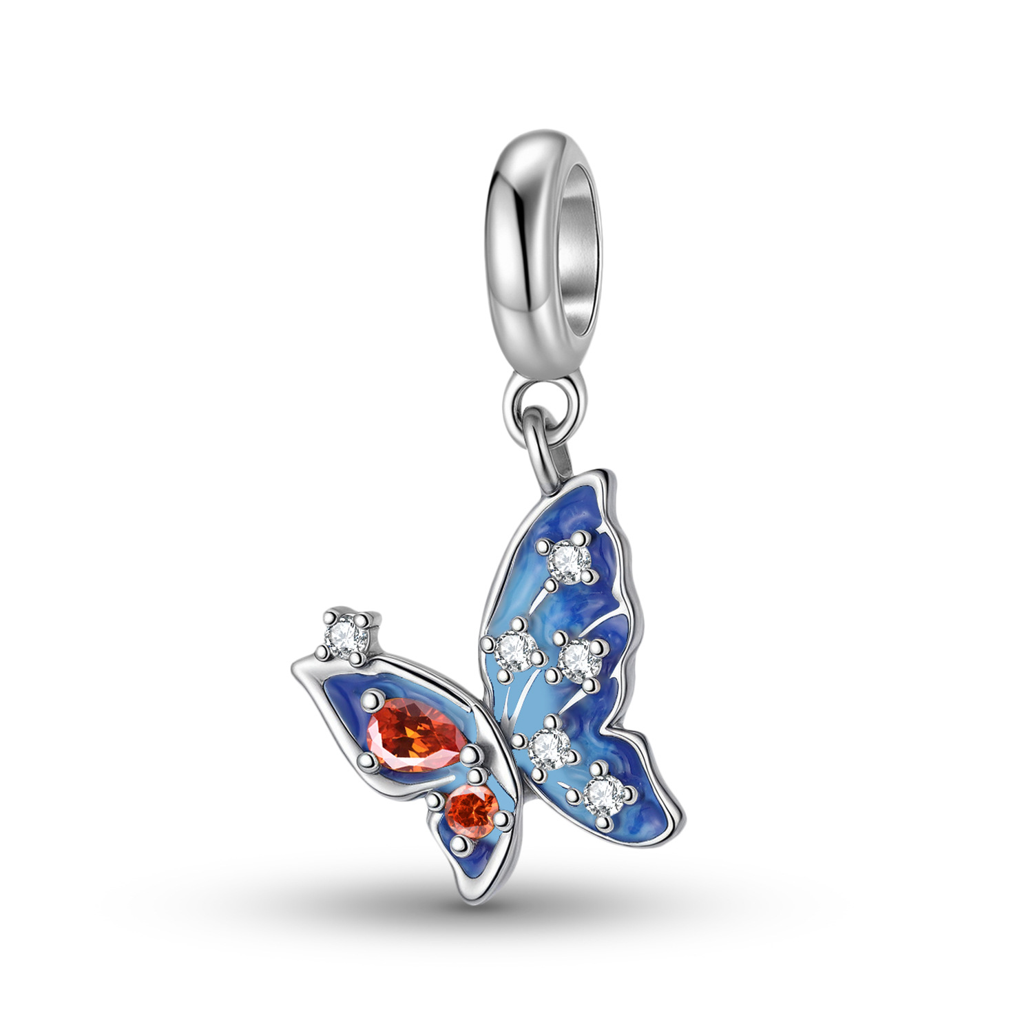 Blue Gradient Butterfly Charm - 925 Sterling Silver Cubic Zirconia Pendant