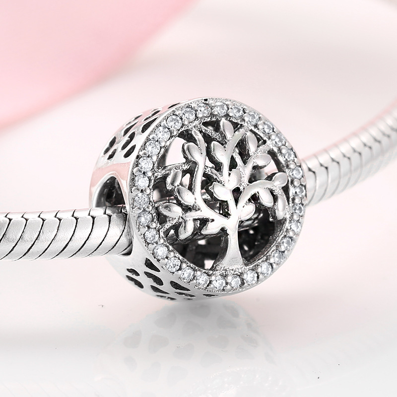 Tree of Life Charm Bead S925 Sterling Silver Openwork CZ Border for Bracelet or Necklace — view 3