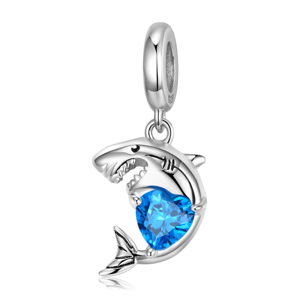 Heart Shark Pendant Ocean Series S925 Sterling Silver Big Hole Bead Charm for DIY Bracelet — Charms | MAOLE Fine Jewelry