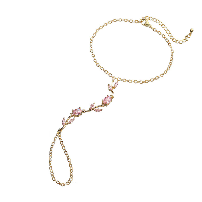 Copper Inlaid Colorful Zirconia Tulip Finger Chain Bracelet - Light Luxury Flower Petal Hand Chain Ring Integrated Slave Bracelet for Women 10
