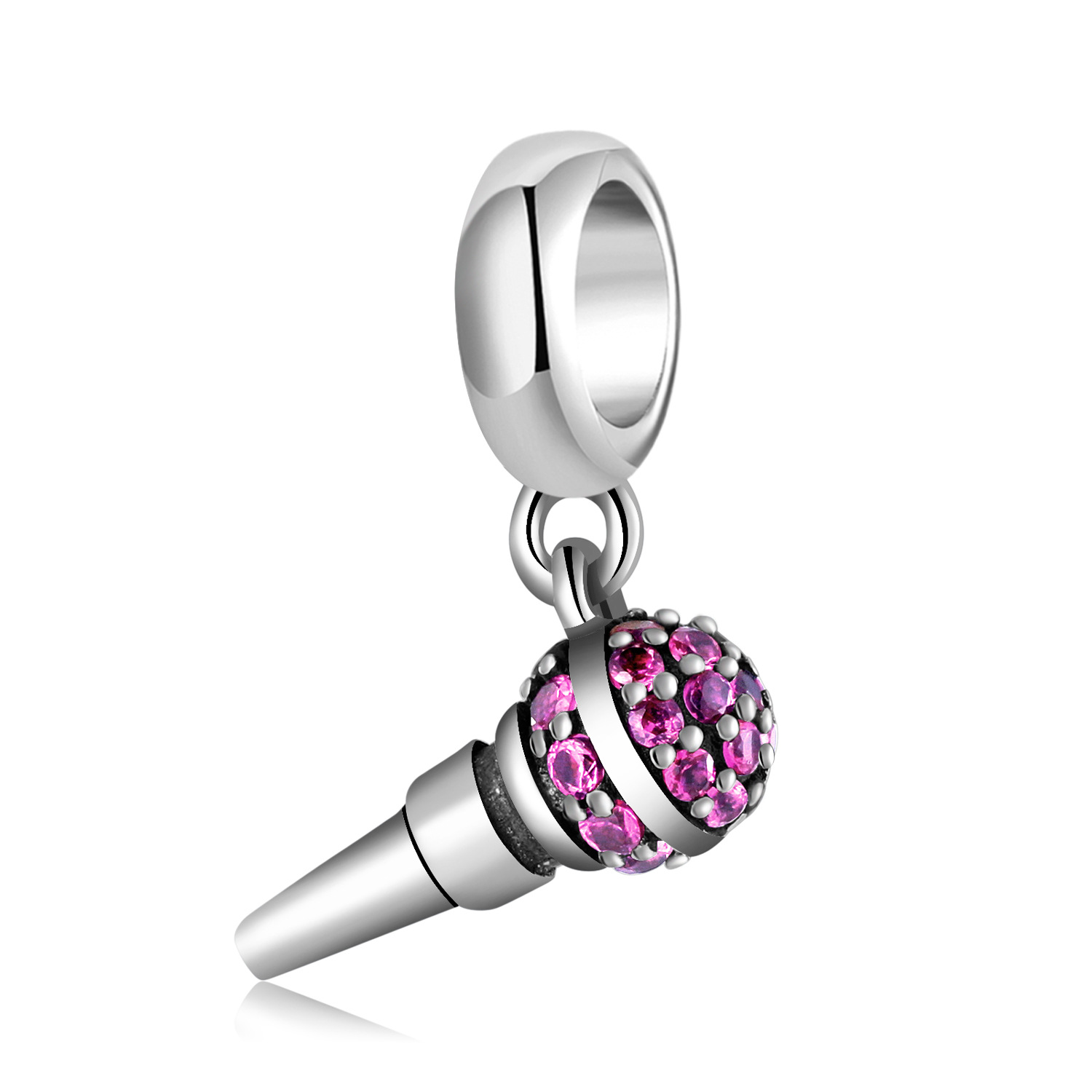 S925 Sterling Silver Microphone Charm Inlaid Cubic Zirconia for DIY Bracelet and Necklace — Charms | MAOLE Fine Jewelry