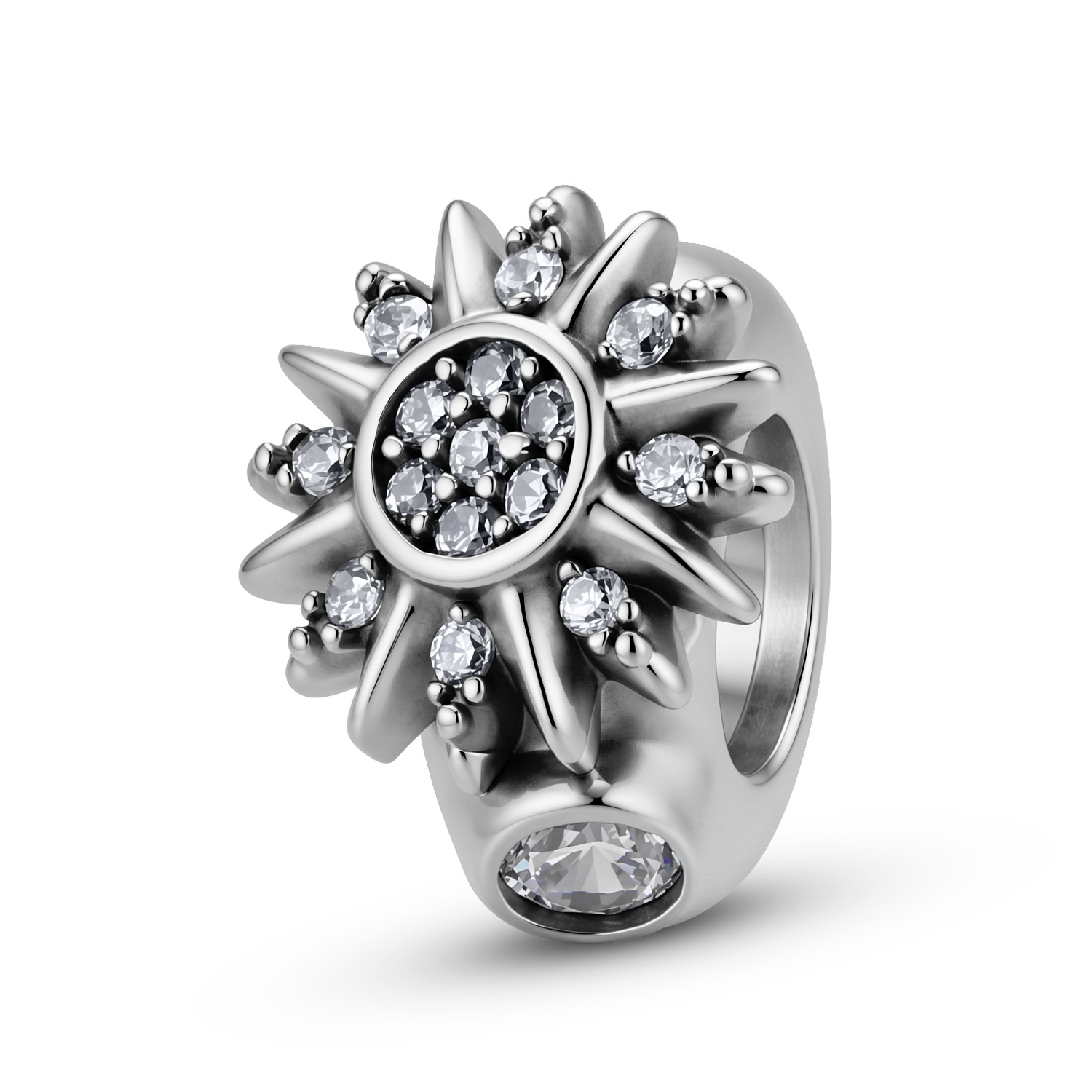 S925 Sterling Silver Sunflower Zircon Spacer Bead — Charms | MAOLE Fine Jewelry