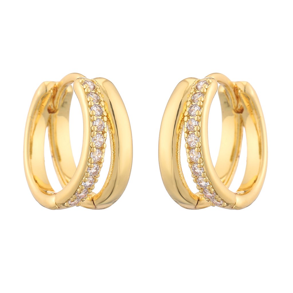 Advanced Dual-Ring Colorful Zirconia Hoop Huggie Earrings - Stylish Personalized Fashion Ear Accessory 3