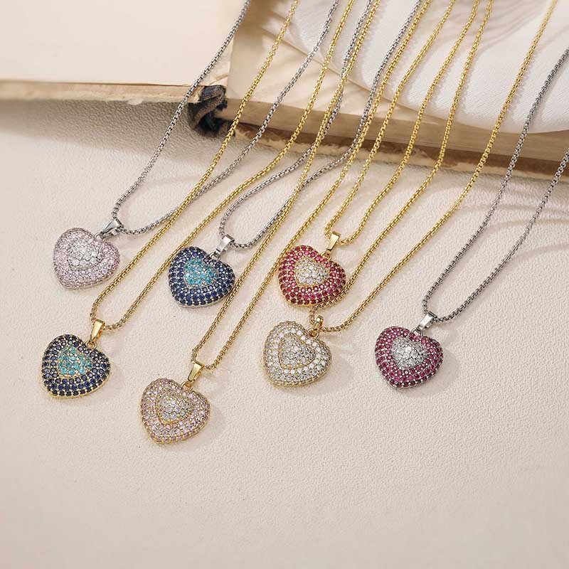 Exquisite Light Luxury Copper Inlaid Colorful Zircon Double-Layer Heart Pendant Necklace Super Sparkly Heart Dangle Charm Chain — Charms | MAOLE Fine Jewelry