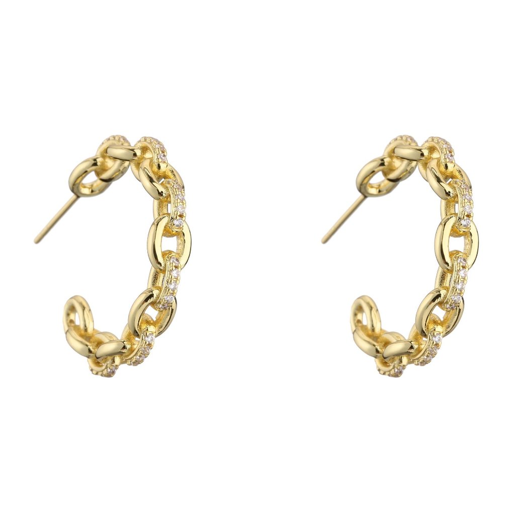 Gold-Plated 18K Micro-Inlaid Zircon Chain-Link U-Shape Hoop Earrings