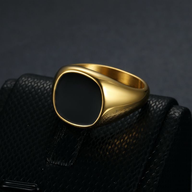 Gold-Plated Black Enamel Minimalist Signet Ring — view 3