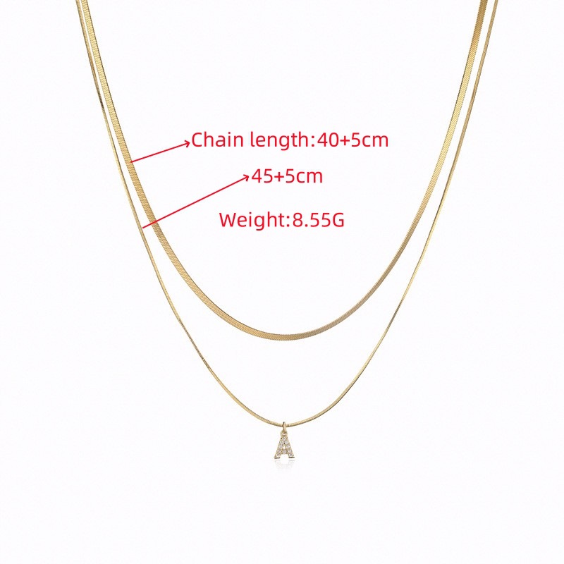 Micro-Paved Letter Layered Necklace Blade Chain Flat Snake Bone Chain Stainless Steel Necklace 2