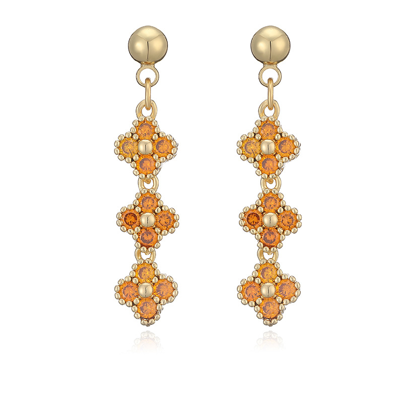 Elegant Crystal Flower Tassel Drop Earrings - Triple Floral Dangle Studs 13