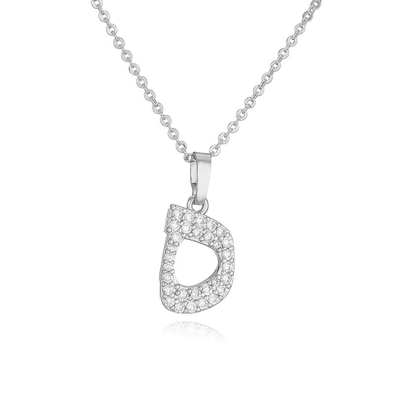 Copper Inlaid Zircon Arabic Letter Pendant Necklace Personalized Hip-Hop Letter Chain Silver Tone 4