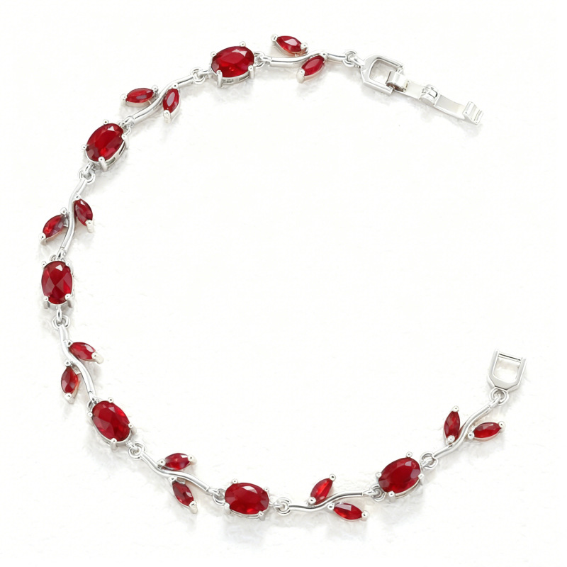 Elegant Versatile Copper-Inlaid Red Crystal Leaf and Petal Bracelet, Fashion Luxury Tulip Layering Jewelry