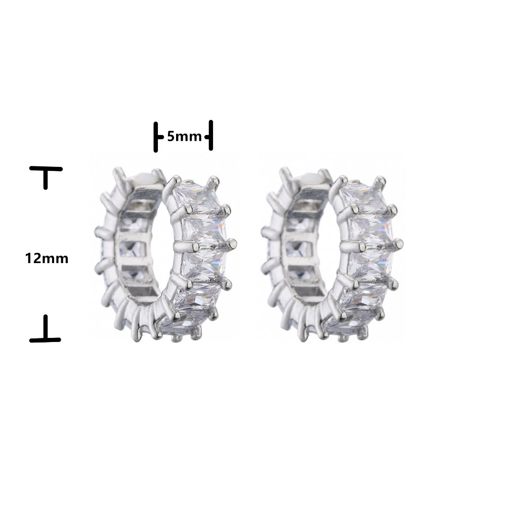 Micro-Pave Zirconia Baguette Hoop Earrings 18K Real Gold Plating Lasting Color Copper Jewelry 2