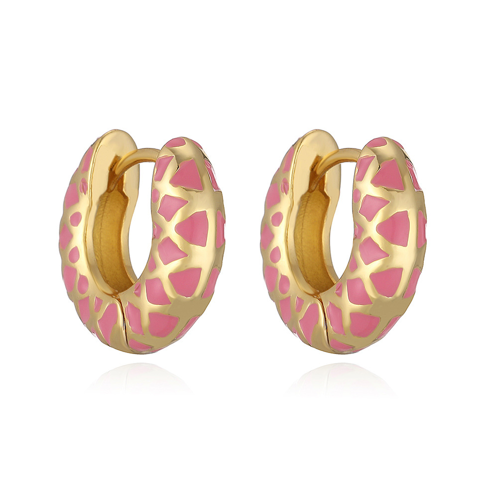 New Colorful Drip Oil Enamel U-Shape Hoop Earrings Creative Spliced Diamond Lattice Pattern 4