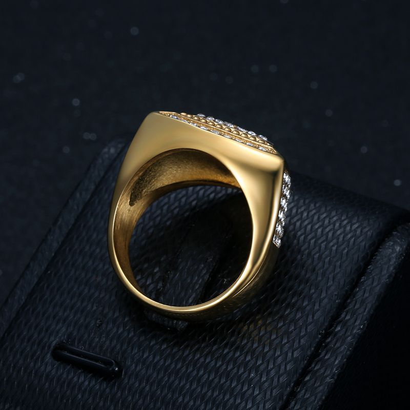 Gold-Plated Triangular Cross Rhinestone Signet Ring 2