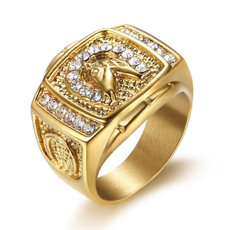 Horse Head Hip-Hop Rhinestone Signet Ring — view 2