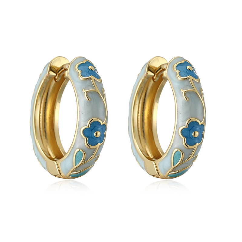 Colorful Enamel Rose Flower Hoop Huggie Earrings - Sweet Dopamine Camellia Style 6
