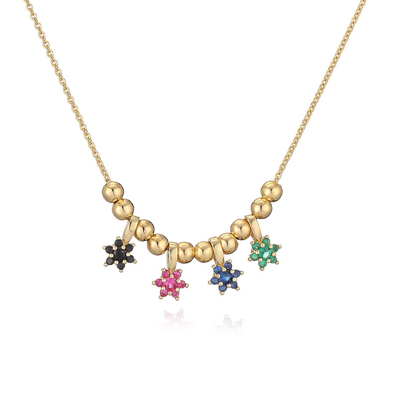 Exquisite Sweet Copper Inlaid Crystal Star and Round Bead Spliced Necklace - Niche Light Luxury Sparkling Flower Petal Clavicle Chain 4